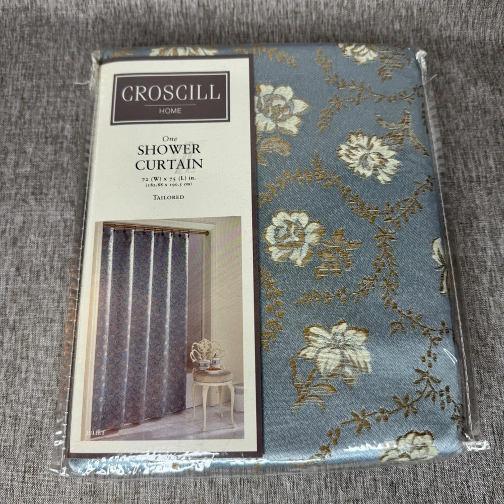 Croscill Home Juliet Blue Gold Floral Damask Shower Curtain 72x75 New 0187